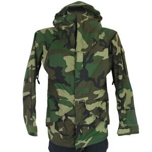 Vintage Military Issue Woodland Camo Extended Cold Weather Jacket Coat XS Short